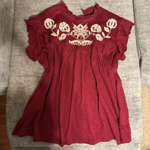 Floral Embroidered Women's Blouse in Burgundy